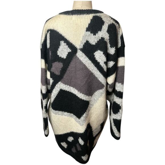 Vntg Franco Valeri Black Wool Blend Sweater Open Cardigan Duster Women's Size M - Picture 2 of 4